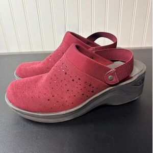 Bzees Womens Burgundy Rhinestone Slip On Clogs Wedge Slingback Shoes Size 10W